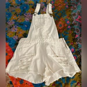White denim short overalls